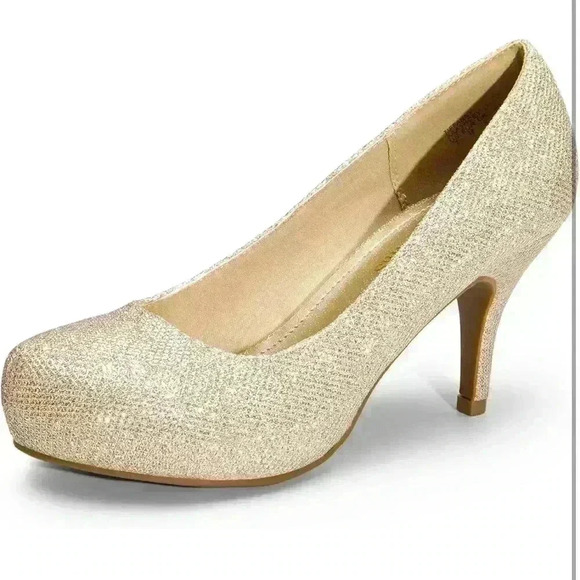DREAM PAIRS Elegant Low Stiletto Heel Dress Platform Pump Sparkly Gold Shoe 9.5 - Picture 5 of 5